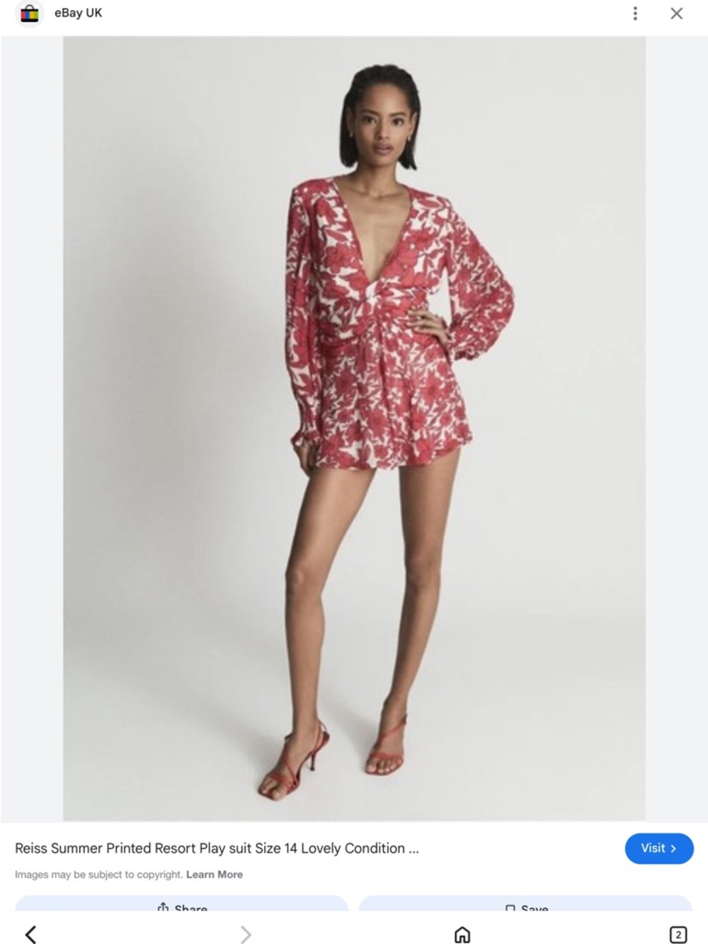 Reiss Red and White Floral Mini Dress Romper Sz xs new